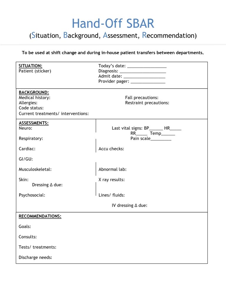 Free Sbar Template For Nurses Sbar Report Sheet Template | Nurse Report ...