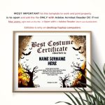 Halloween Best Costume Certificate Editable Template Costume | Etsy For Halloween Costume Certificate Template