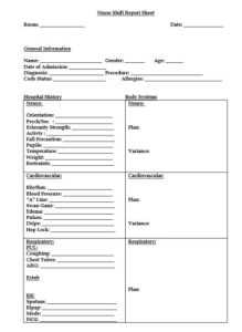 Neuro Icu Report Sheet In Nursing Handoff Report Template - New Template