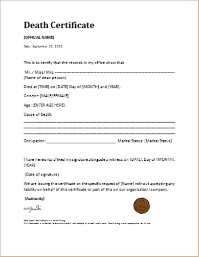 New Fake Death Certificate Template - Amazing Certificate Template Ideas With Regard To Fake Death Certificate Template