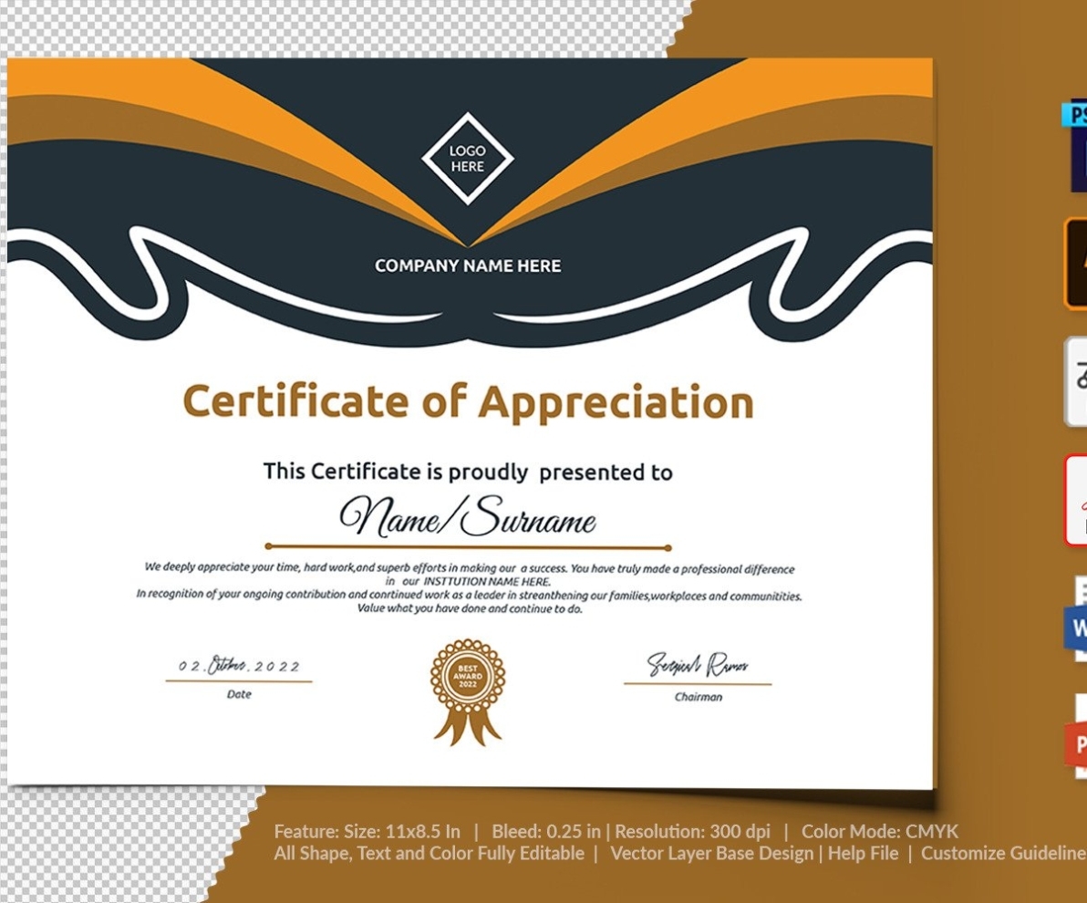 Printable Of Appreciation Certificate Template #104735 Throughout Award Certificate Template Powerpoint